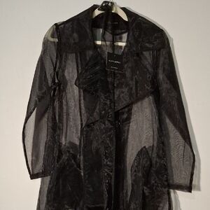 JLUXLABEL Black Sheer Trench Coat